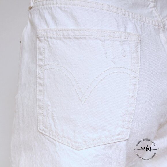 Levi's 501 Distressed Button Fly High Waist Frayed Hem Side Slit Denim Shorts - Picture 11 of 14